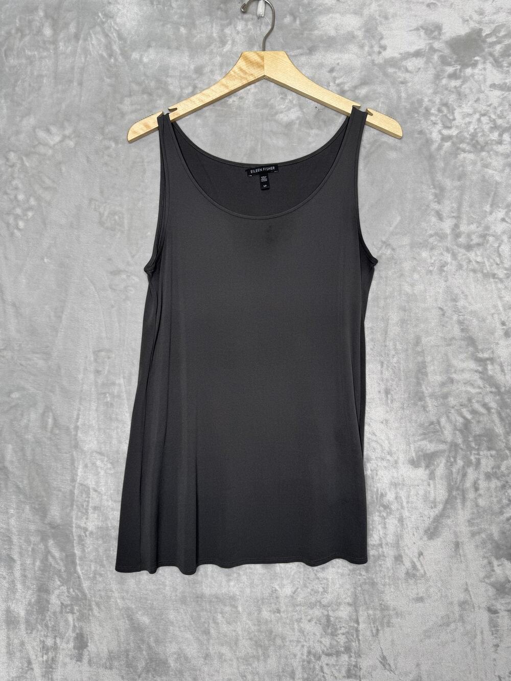 Eileen Fisher Tank Top Womens Small Gray 100% Silk Sleeveless Scoop Neck Shell